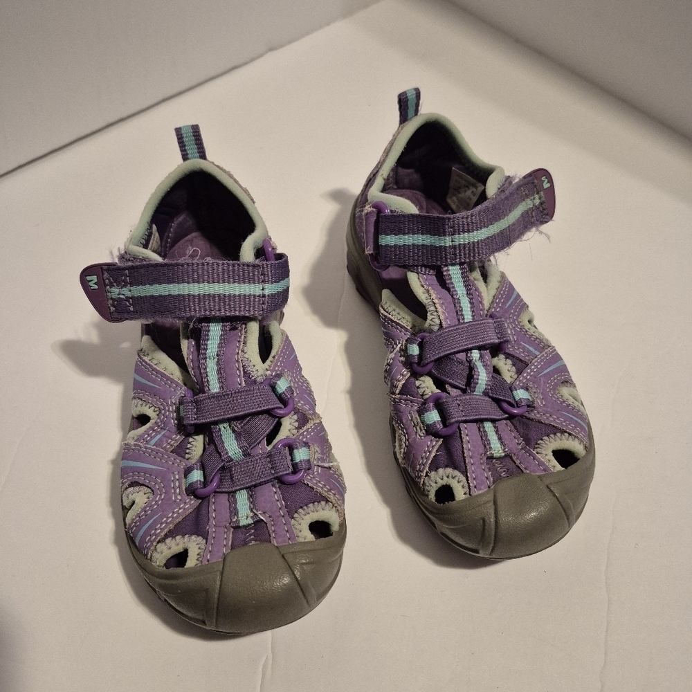 Merrell girls size 11 sandals, purple, gray, teal, GUC good bottom grips